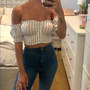 pinstripe button up crop top